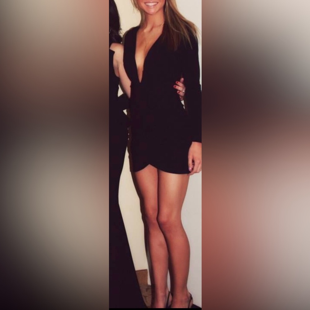 Esther Black Long Sleeve low V Dress size AU 6